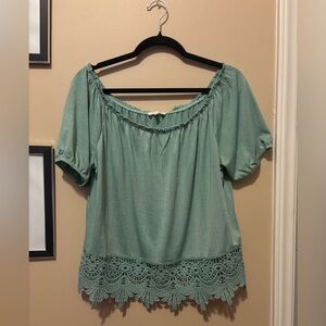 Love Teal Blouse with Crochet Hem